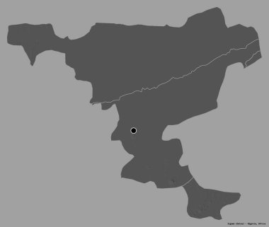 Nijerya 'nın Jigawa eyaleti, başkenti katı renk arkaplanı ile izole edilmiştir. Çift seviyeli yükseklik haritası. 3B görüntüleme