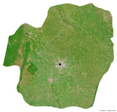 Imo 'nun şekli, Nijerya eyaleti, başkenti beyaz arka planda izole edilmiş. Uydu görüntüleri. 3B görüntüleme