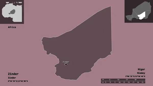 Forma Zinder Dipartimento Del Niger Sua Capitale Scala Distanza Anteprime — Foto Stock