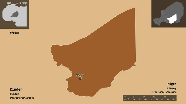 Zinder Şekli Nijer Bölümü Başkenti Uzaklık Ölçeği Gösterimler Etiketler Düzenli — Stok fotoğraf