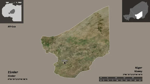 Forma Zinder Dipartimento Del Niger Sua Capitale Scala Distanza Anteprime — Foto Stock