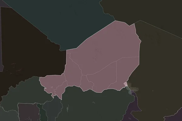 Kształt Nigru Oddzielony Desaturacją Sąsiednich Obszarów Granice Kolorowa Mapa Elewacji — Zdjęcie stockowe