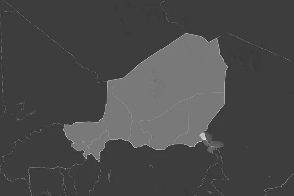 Kształt Nigru Oddzielony Desaturacją Sąsiednich Obszarów Granice Dwupoziomowa Mapa Wysokości — Zdjęcie stockowe