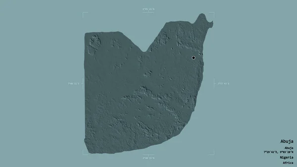 ナイジェリア連邦共和国の首都アブジャの地域は 洗練された境界線の箱の中にしっかりとした背景に隔離されています ラベル 色の標高マップ 3Dレンダリング — ストック写真