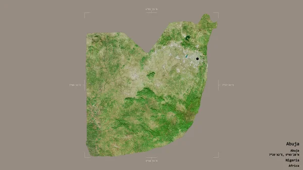 ナイジェリア連邦共和国の首都アブジャの地域は 洗練された境界線の箱の中にしっかりとした背景に隔離されています ラベル 衛星画像 3Dレンダリング — ストック写真