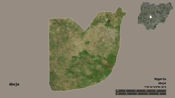 ナイジェリア連邦共和国の首都アブジャの形で その首都はしっかりとした背景に隔離されています 距離スケール リージョンプレビュー およびラベル 衛星画像 3Dレンダリング — ストック写真