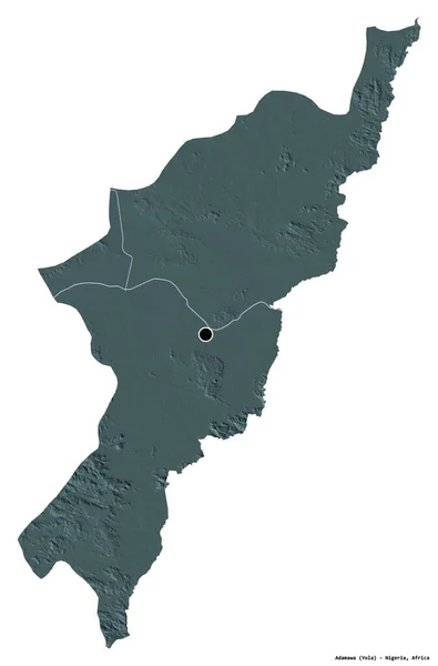 Kształt Adamawy Stanu Nigeria Stolicą Odizolowaną Białym Tle Kolorowa Mapa — Zdjęcie stockowe