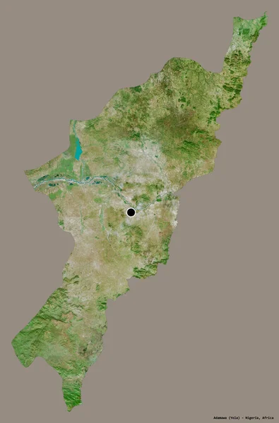尼日利亚阿达马瓦州的形状 其首府被隔离在一个坚实的色彩背景上 卫星图像 3D渲染 — 图库照片