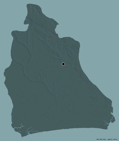 尼日利亚州Akwa Ibom的形状 其首都以纯色背景隔离 彩色高程图 3D渲染 — 图库照片