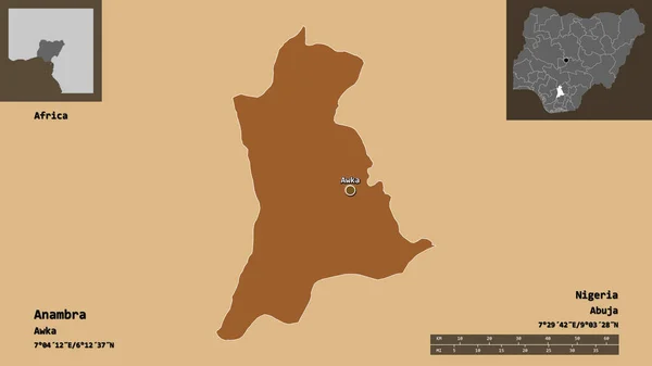 Shape Anambra Bundesstaat Nigeria Und Seine Hauptstadt Entfernungsskala Vorschau Und — Stockfoto