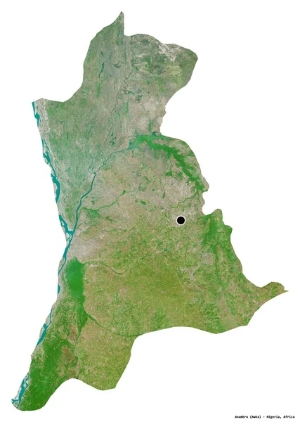 Formen Anambra Delstaten Nigeria Med Hovedstad Isolert Hvit Bakgrunn Satellittbilder – stockfoto