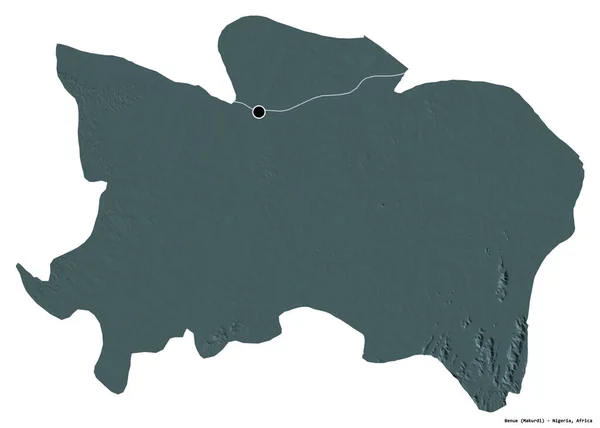 Форма Бенуе Штат Нігерія Столицею Ізольованою Білому Тлі Кольорові Карти — стокове фото
