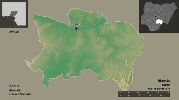 Форма Бенуе Штат Нігерія Його Столиця Масштаб Відстаней Превью Етикетки — стокове фото