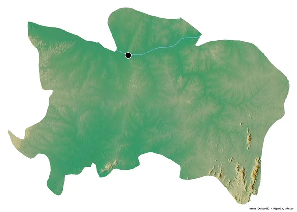 ナイジェリアのベニュー州の形で その首都は白い背景に孤立しています 地形図 3Dレンダリング — ストック写真