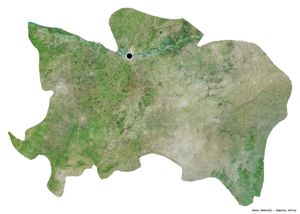 Shape Benue State Nigeria Its Capital Isolated White Background Satellite — Stock Photo, Image