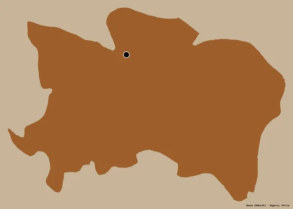 ナイジェリアのベニュー州の形で その首都はしっかりとした色の背景に隔離されています パターン化されたテクスチャの構成 3Dレンダリング — ストック写真