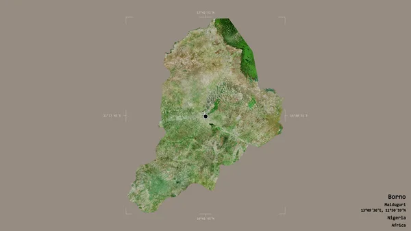 尼日利亚博尔诺州的一个地区 在一个地理参考方块中被隔离在坚实的背景下 卫星图像 3D渲染 — 图库照片