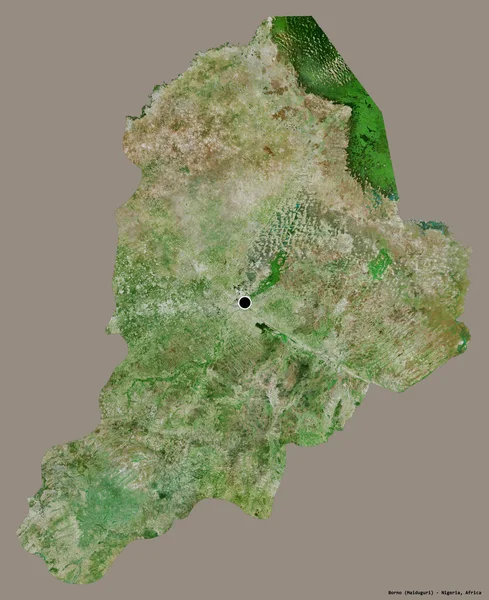 ナイジェリアのボルノ州の形で その首都はしっかりした色の背景に隔離されています 衛星画像 3Dレンダリング — ストック写真