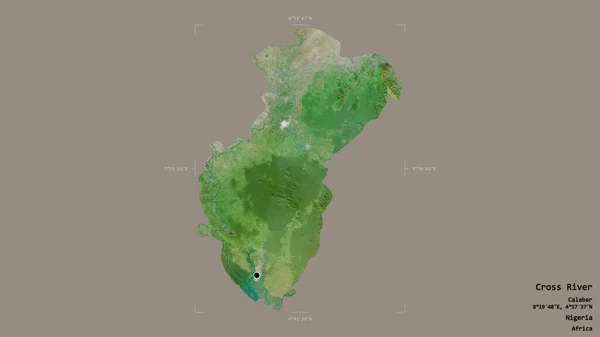 尼日利亚州克罗斯河的一个区域 在一个地理参考方块中被隔离在坚实的背景下 卫星图像 3D渲染 — 图库照片