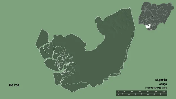 Forma Delta Estado Nigéria Com Sua Capital Isolada Fundo Sólido — Fotografia de Stock