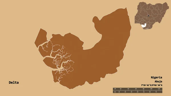 Forma Del Delta Estado Nigeria Con Capital Aislada Sobre Fondo — Foto de Stock