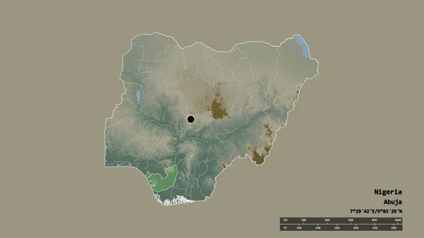 Desaturerad Form Nigeria Med Dess Huvudstad Huvudsakliga Regionala Indelning Och — Stockfoto