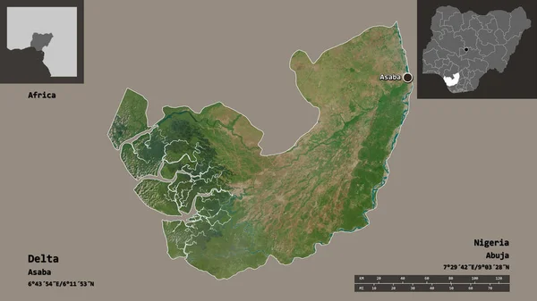Form Delta Delstaten Nigeria Och Dess Huvudstad Avståndsskala Förhandsvisningar Och — Stockfoto