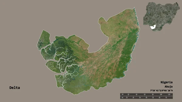 Форма Дельты Штат Нигерия Столицей Изолированной Прочном Фоне Дистанционный Масштаб — стоковое фото
