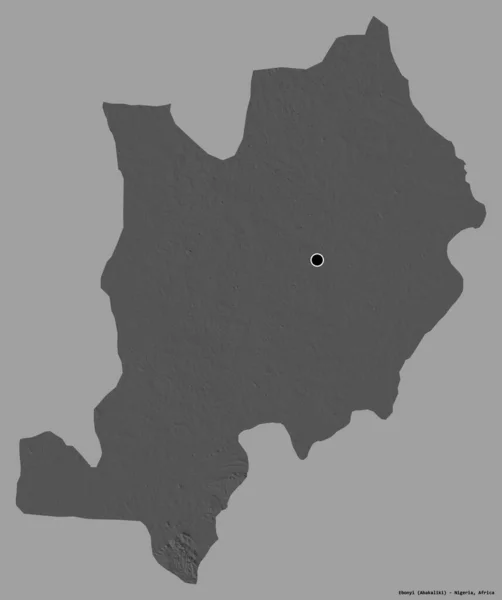 尼日利亚Ebonyi州的形状 其首府被隔离在纯色背景下 Bilevel高程图 3D渲染 — 图库照片