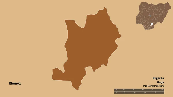 Form Ebonyi Delstaten Nigeria Med Dess Huvudstad Isolerad Solid Bakgrund — Stockfoto