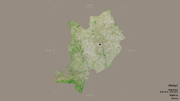 ナイジェリアのエボニ州の地域は 洗練された境界ボックス内の強固な背景に隔離されています ラベル 衛星画像 3Dレンダリング — ストック写真