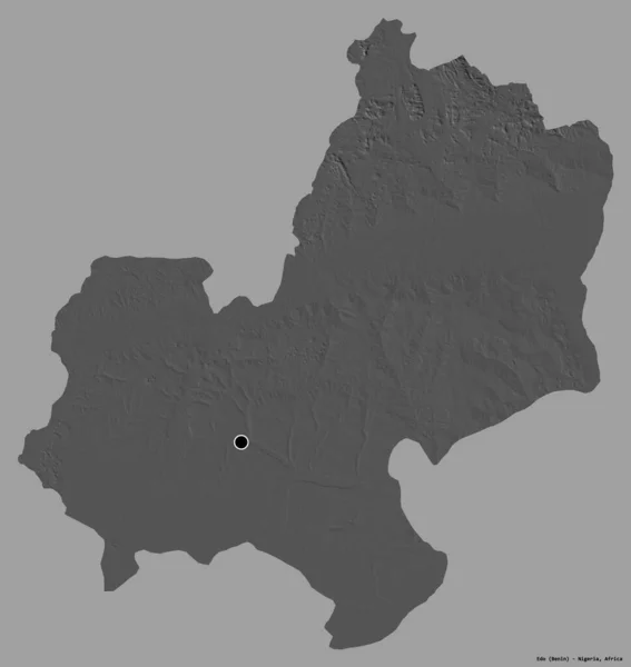 尼日利亚埃多州的形状 其首府被隔离在一个坚实的色彩背景上 Bilevel高程图 3D渲染 — 图库照片