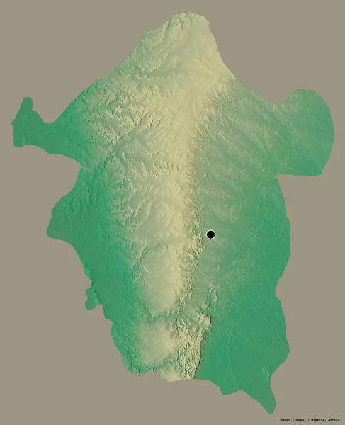 尼日利亚埃努古的形状 其首都被隔离在纯色的背景上 地形浮雕图 3D渲染 — 图库照片