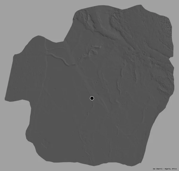 尼日利亚伊莫州的形状 其首府被隔离在一个坚实的色彩背景上 Bilevel高程图 3D渲染 — 图库照片