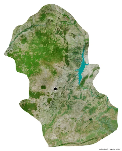 尼日利亚贡贝州的形状 首府被白色背景隔离 卫星图像 3D渲染 — 图库照片