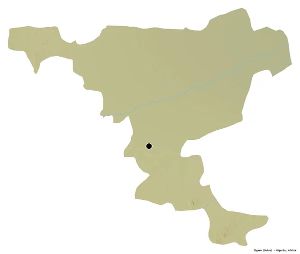 Форма Джигавы Штат Нигерия Столицей Изолированной Белом Фоне Топографическая Карта — стоковое фото