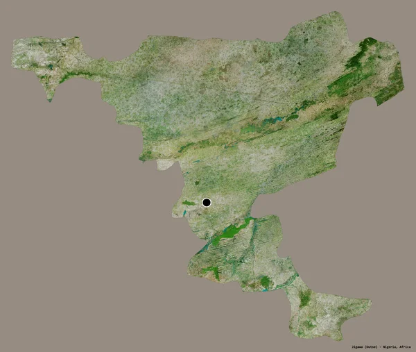 尼日利亚吉加瓦州的形状 其首府被隔离在纯色的背景下 卫星图像 3D渲染 — 图库照片