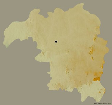 Kaduna 'nın şekli, Nijerya eyaleti, başkenti katı renk arka planında izole edilmiş. Topografik yardım haritası. 3B görüntüleme
