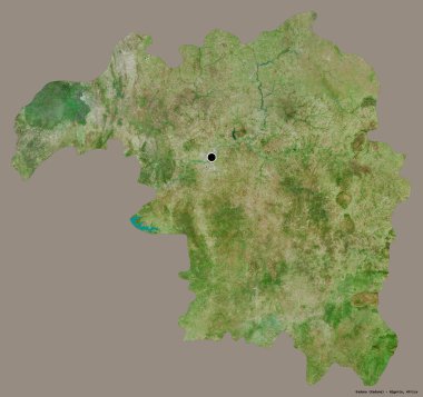 Kaduna 'nın şekli, Nijerya eyaleti, başkenti katı renk arka planında izole edilmiş. Uydu görüntüleri. 3B görüntüleme