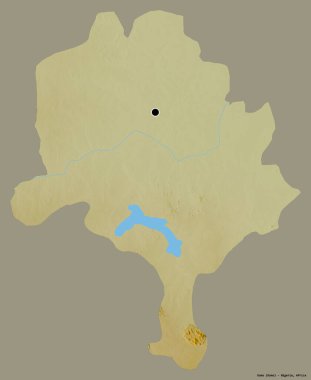 Nijerya eyaleti Kano 'nun şekli, sermayesi katı renk arka planında izole edilmiş. Topografik yardım haritası. 3B görüntüleme