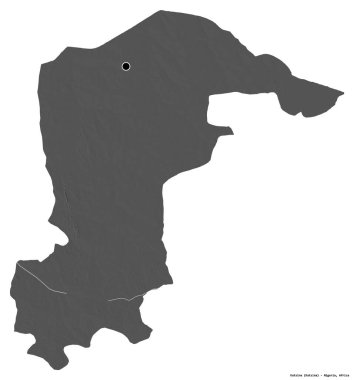 Katsina 'nın şekli, Nijerya eyaleti, başkenti beyaz arka planda izole edilmiş. Çift seviyeli yükseklik haritası. 3B görüntüleme