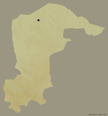 Katsina 'nın şekli, Nijerya eyaleti, başkenti katı renk arka planında izole edilmiş. Topografik yardım haritası. 3B görüntüleme