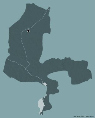 Kebbi 'nin şekli, Nijerya eyaleti, sermayesi katı renk arka planında izole edilmiş. Renkli yükseklik haritası. 3B görüntüleme