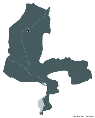 Kebbi 'nin şekli, Nijerya eyaleti, başkenti beyaz arka planda izole edilmiş. Renkli yükseklik haritası. 3B görüntüleme