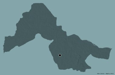 Nijerya 'nın başkenti Kwara' nın katı renk arkaplanı ile izole edilmiş hali. Renkli yükseklik haritası. 3B görüntüleme