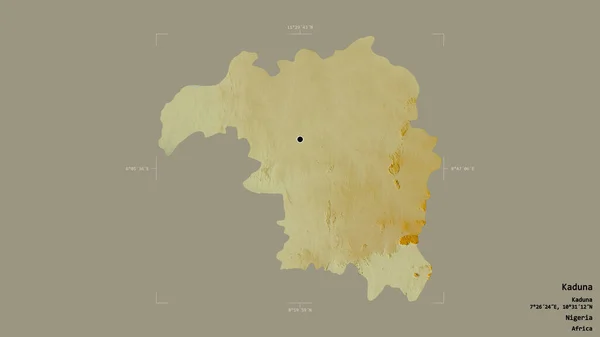 尼日利亚卡杜纳州的一个地区 在一个地理参照框的坚实背景下被隔离 地形浮雕图 3D渲染 — 图库照片