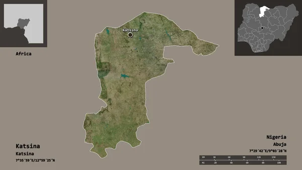 Shape Katsina Bundesstaat Nigeria Und Seine Hauptstadt Entfernungsskala Vorschau Und — Stockfoto