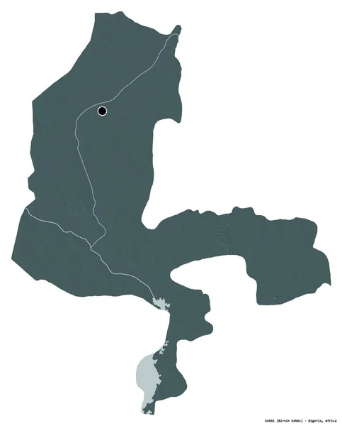 奈及利亚州Kebbi的形状 其首都被白色背景隔离 彩色高程图 3D渲染 — 图库照片
