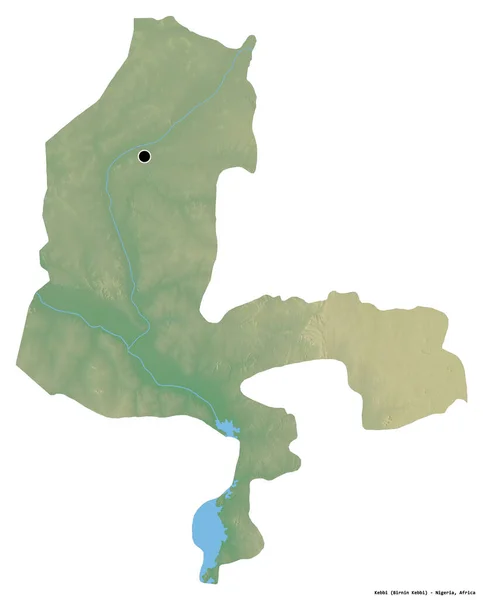 奈及利亚州Kebbi的形状 其首都被白色背景隔离 地形浮雕图 3D渲染 — 图库照片