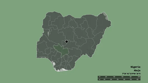 Ungesättigte Form Nigerias Mit Seiner Hauptstadt Der Wichtigsten Regionalen Teilung — Stockfoto